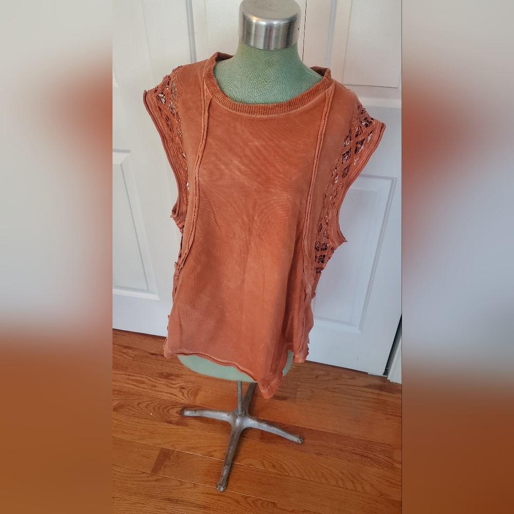 Free People Rust Sleeveless Lace Tank Top